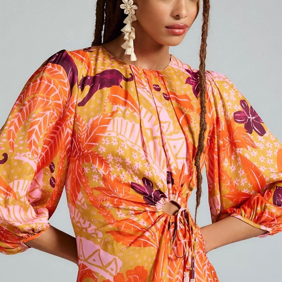 Farm Rio Puff-Sleeve Cutout Slip Dress - Picture 5 of 6